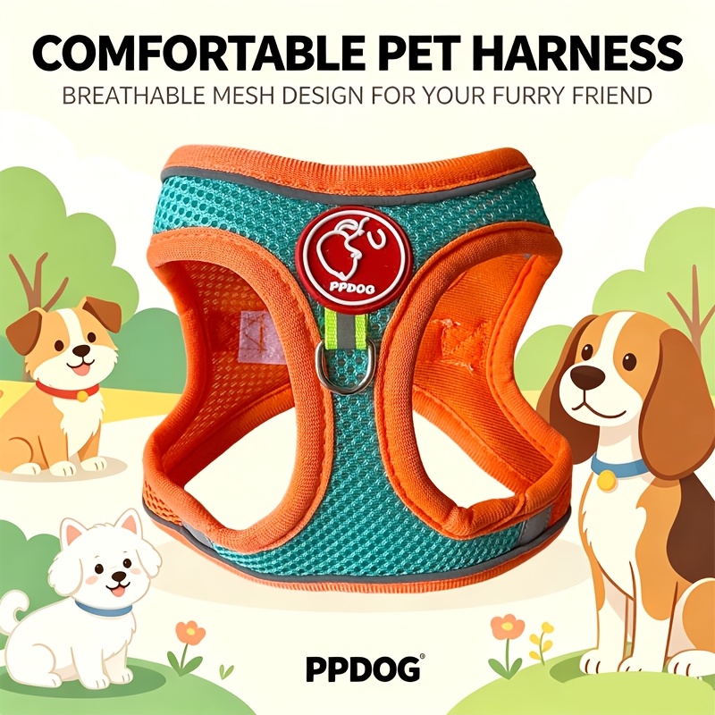 Dopamine Color-Block Pattern Premium Reflective Safety Anti-Escape Dog Harness, Soft Mesh Breathable Chest Harness for Small/Medium Dogs