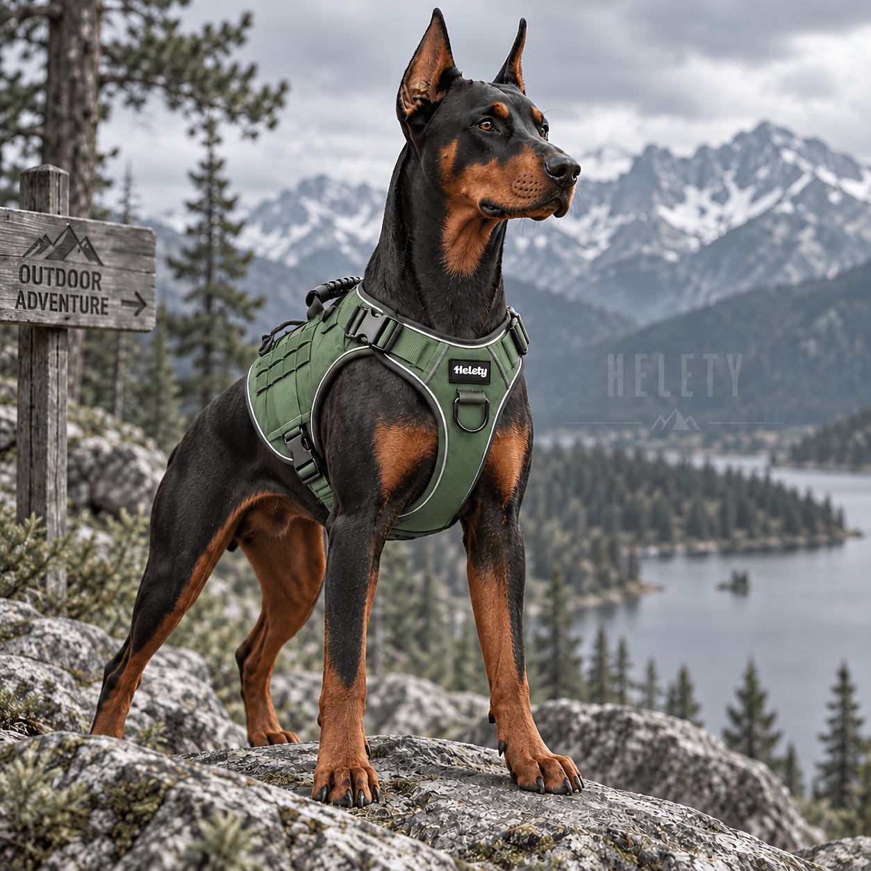 Heavy-Duty Tactical Dog Harness Suitable for Medium & Large Dogs - No-Pull MOLLE Vest with Handle, Reflective Adjustable Harness for Outdoor Training, Hiking, Use, Compatible for Walking Gear System