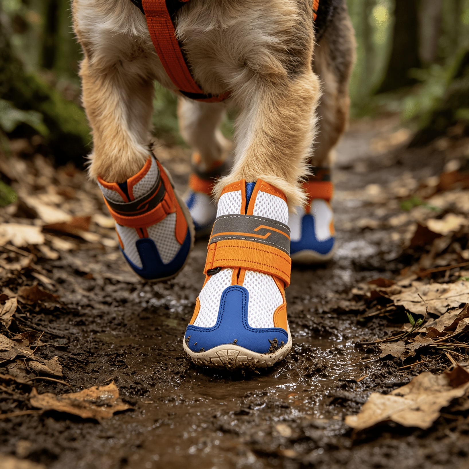 4pcs AAASYPET Non-Slip Dog Shoes Suitable for Medium Large Dogs with Adjustable Hook-and-Loop Booties, Breathable All-Weather Paw Protectors & Odor Eliminator Sheets, Tape Closure for Outdoor Walking, Spring Summer Fall Use