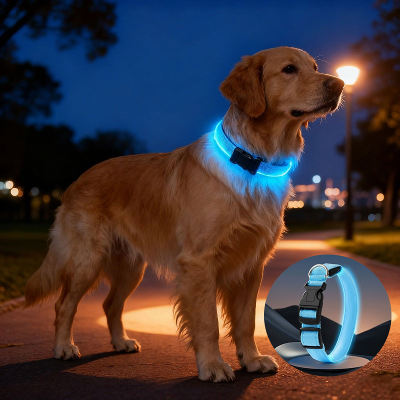 1pc, USB Rechargeable LED Dog Collar Lights - Blue And White Color Options, Adjustable Comfortable Soft, Medium, Large Dogs, Three Lighting Effect Modes, with USB Charging, Durable & Stylish Design for Nighttime Visibility