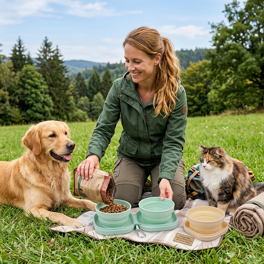 Foldable Outdoor Pet Slow-Feeding Bowl, Silicone Food And Water Bowl for Cats And Dogs, with Zipper Storage Packaging, Suitable for Pet Utensils for Outings