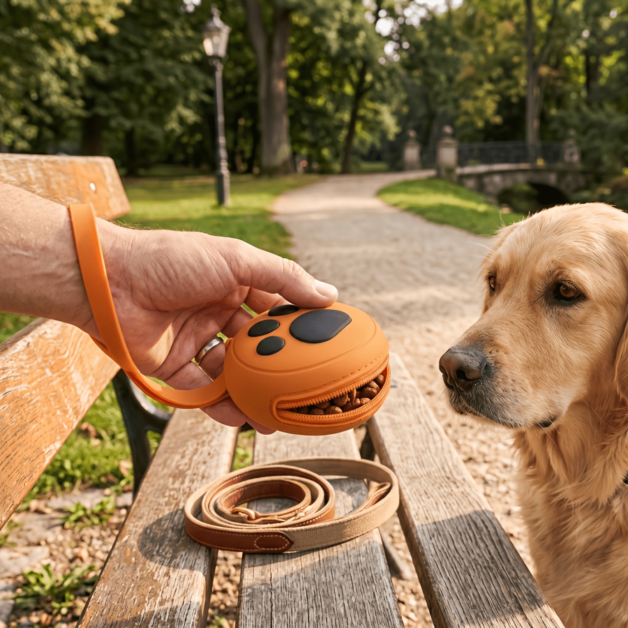 Round Cute Paw Print Pet Training Pouch, Portable Dog Treat Bag, One-Handed Puppy Training Reward Pouch with Adorable Paw Pattern Design, Lightweight,, Durable, and Easy to Clean. Round Pet Treat Bag, Suitable for Keeping Pet Food Fresh. Compact Size - Image 3