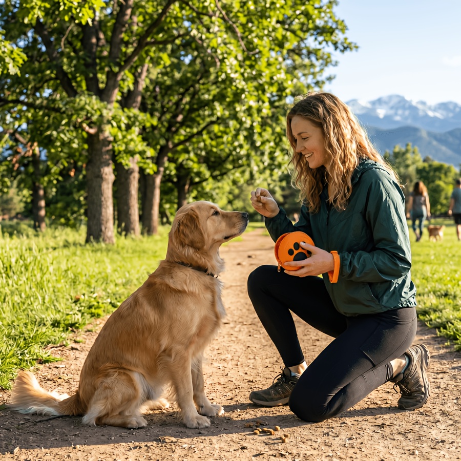 Round Cute Paw Print Pet Training Pouch, Portable Dog Treat Bag, One-Handed Puppy Training Reward Pouch with Adorable Paw Pattern Design, Lightweight,, Durable, and Easy to Clean. Round Pet Treat Bag, Suitable for Keeping Pet Food Fresh. Compact Size