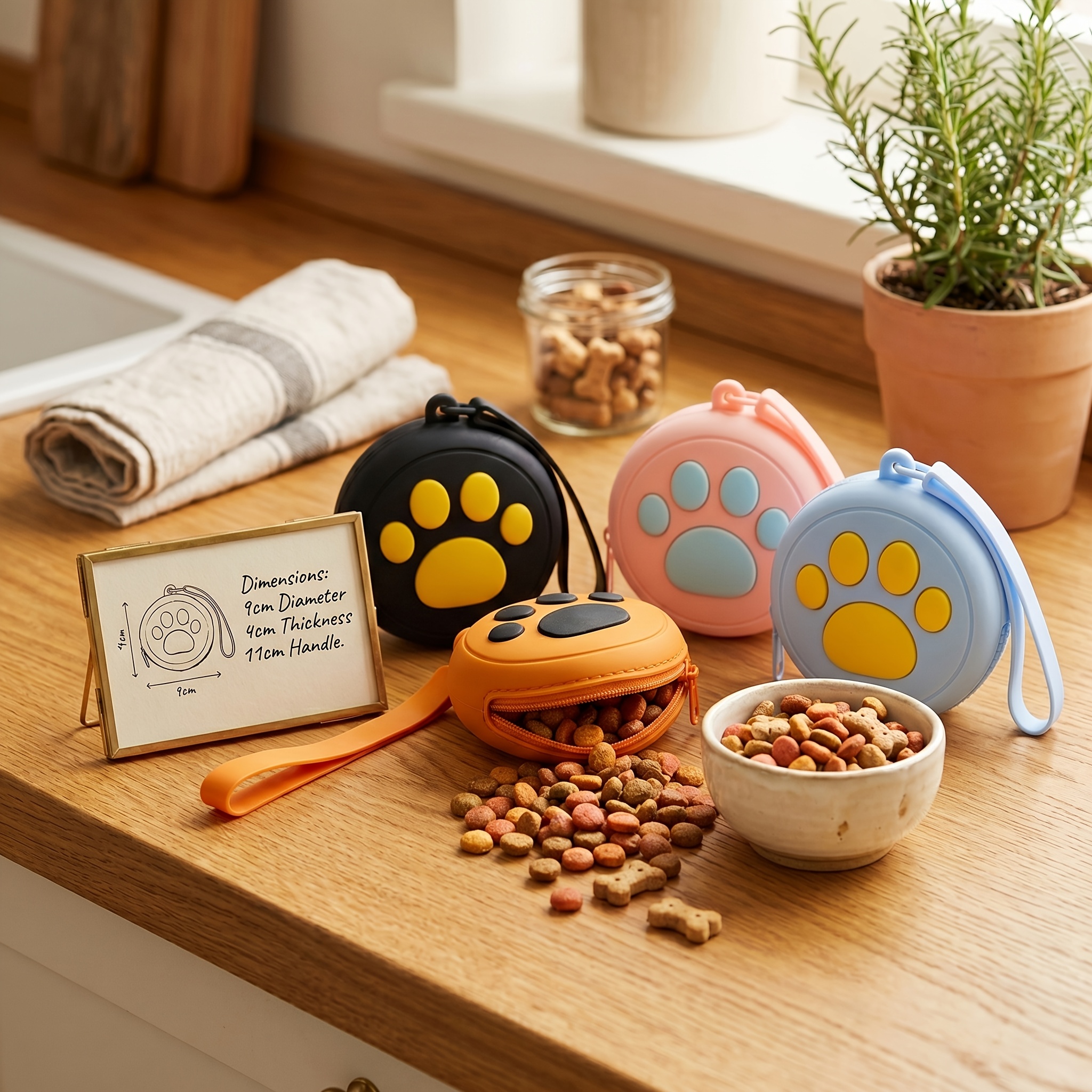 Round Cute Paw Print Pet Training Pouch, Portable Dog Treat Bag, One-Handed Puppy Training Reward Pouch with Adorable Paw Pattern Design, Lightweight,, Durable, and Easy to Clean. Round Pet Treat Bag, Suitable for Keeping Pet Food Fresh. Compact Size - Image 6