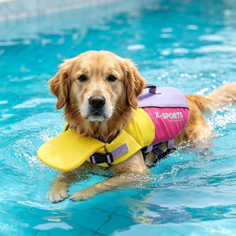 Reflective Dog Life Jacket, Equipped with Chin Support, Rescue Handle & D-Ring, Adjustable Secure Straps, Buoyant Safety Vest, Ideal Pet Gear for Swimming, Lake, Pool And Kayak Trips