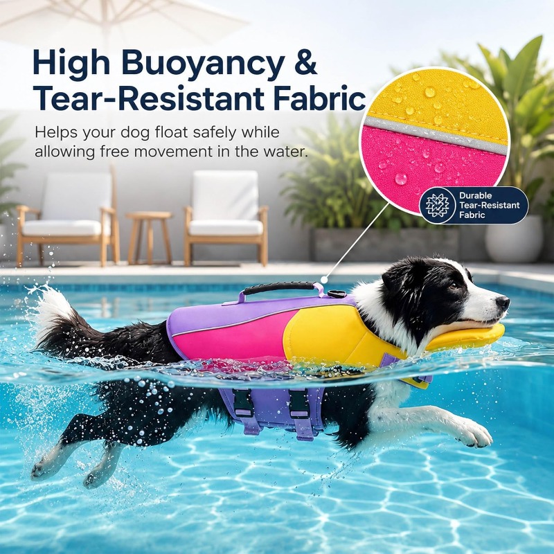 Front Float Dog Life Jacket with Chin Support, Color-Block Swim Vest with Rescue Handle D-Ring for Boating And Pool, Reflective Pet Safety Gear for Small Medium Large Breeds, Red, XL