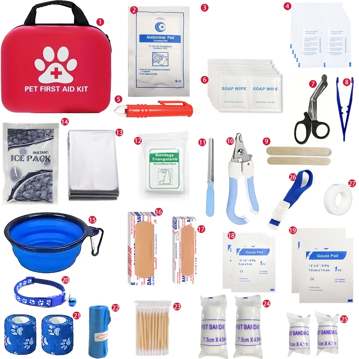 Pet First Aid Kit: Designed for Dogs And Cats, This Portable First Aid Kit Includes Emergency Supplies, Pet First Aid Guide, Flea Repellent, Survival Blanket, Etc., Suitable for Outdoor Activities Such As Hiking, Camping, Backpacking, And Hunting - Image 4