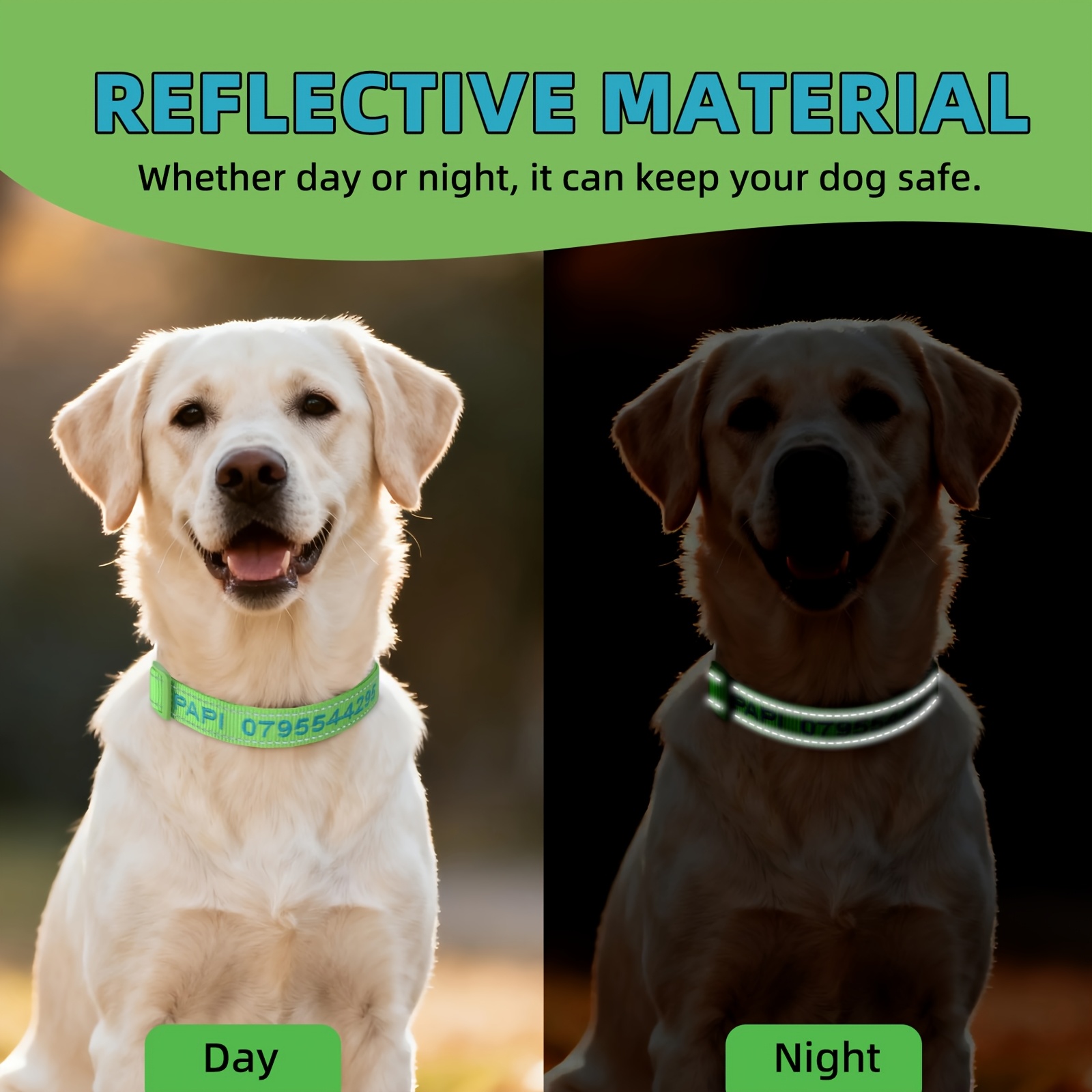 (Customized) New Splicing Design Reinforced Custom Reflective Dog Collar, Embroidered Name And Phone Number to Prevent Loss, Thickened Nylon Adjustable, High-Quality Quick Release Buckle, Suitable for Large And Small Dogs Customized Dog Collar - Image 4